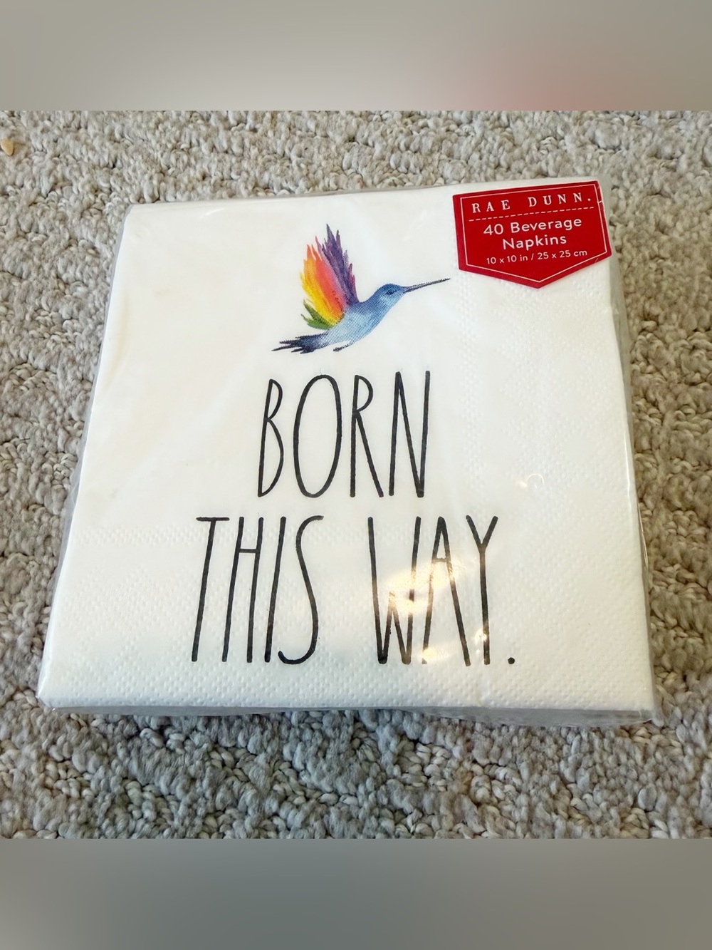 Rae Dunn Born This Way Beverage Napkins Pride Rainbow Hummingbird 40 Count NEW